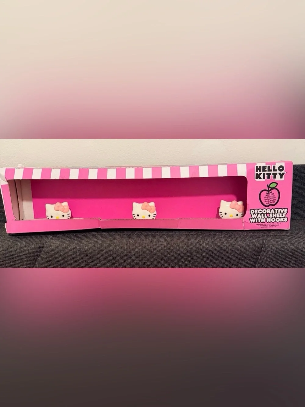 Sanrio Hello Kitty Pink 3-Hook Hanging Wall Shelf New In Box
